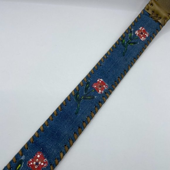 Leather Blue Flower Laced Hand Made Latigo Made in Haiti Removable Buckle - Picture 3 of 8